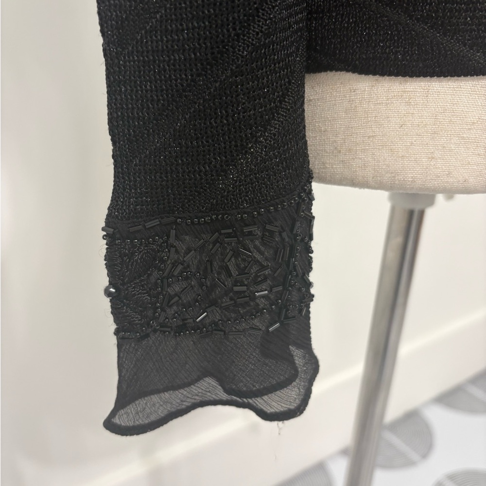 Ann Taylor Shimmer Black Long Sleeve Beaded Sweater Sz SP - Picture 3 of 5